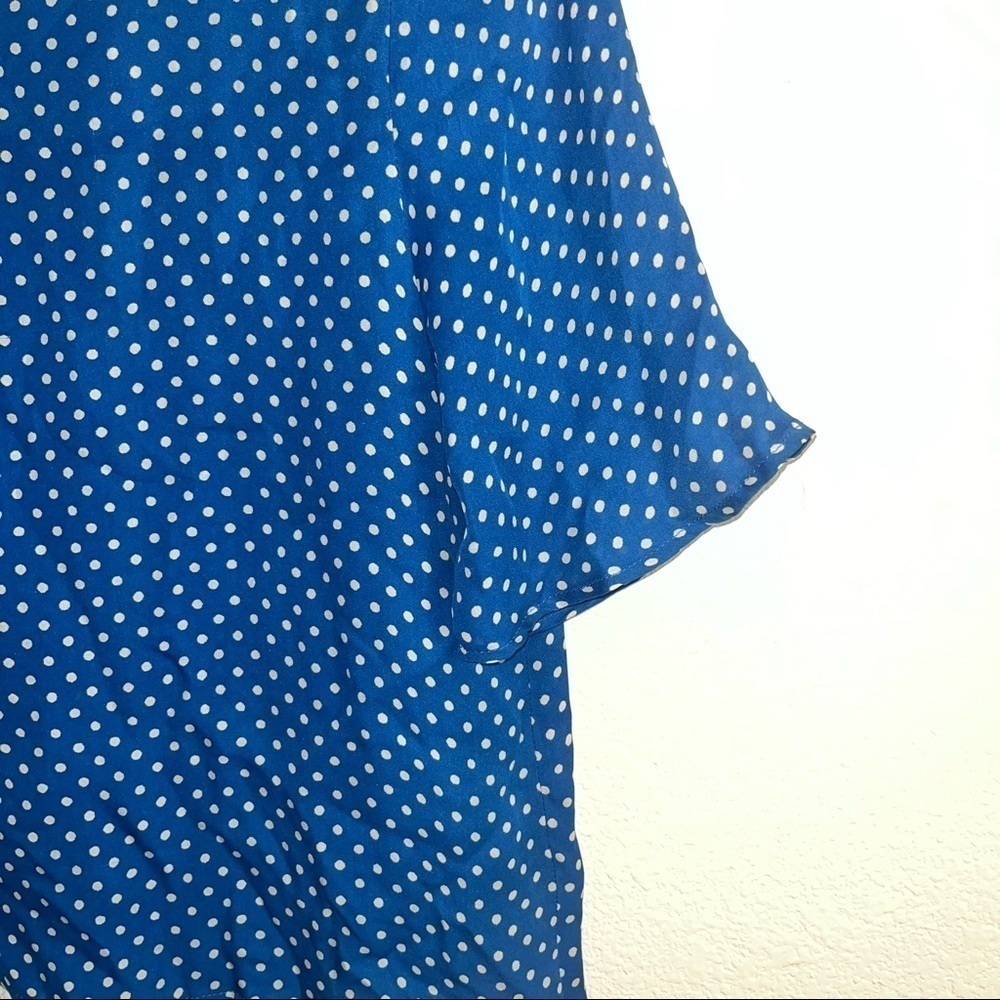 Corey Lynn Calter Anthropologie blue and white polka dot silk shirt open back - Picture 3 of 8